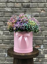 Цветочная композиция из Гипсофила и Розы в шляпной коробке в Любохне