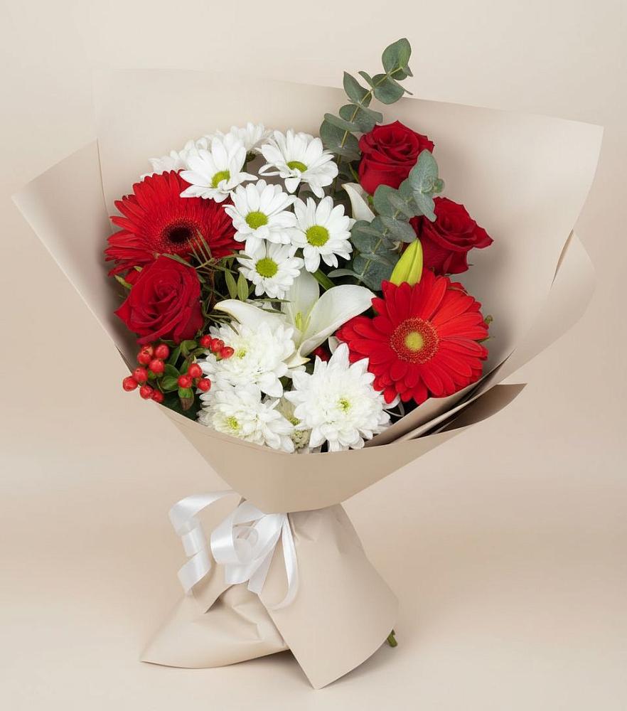 Букет цветов из: Розы, Хризантемы, Герберы и Лилии в Любохне