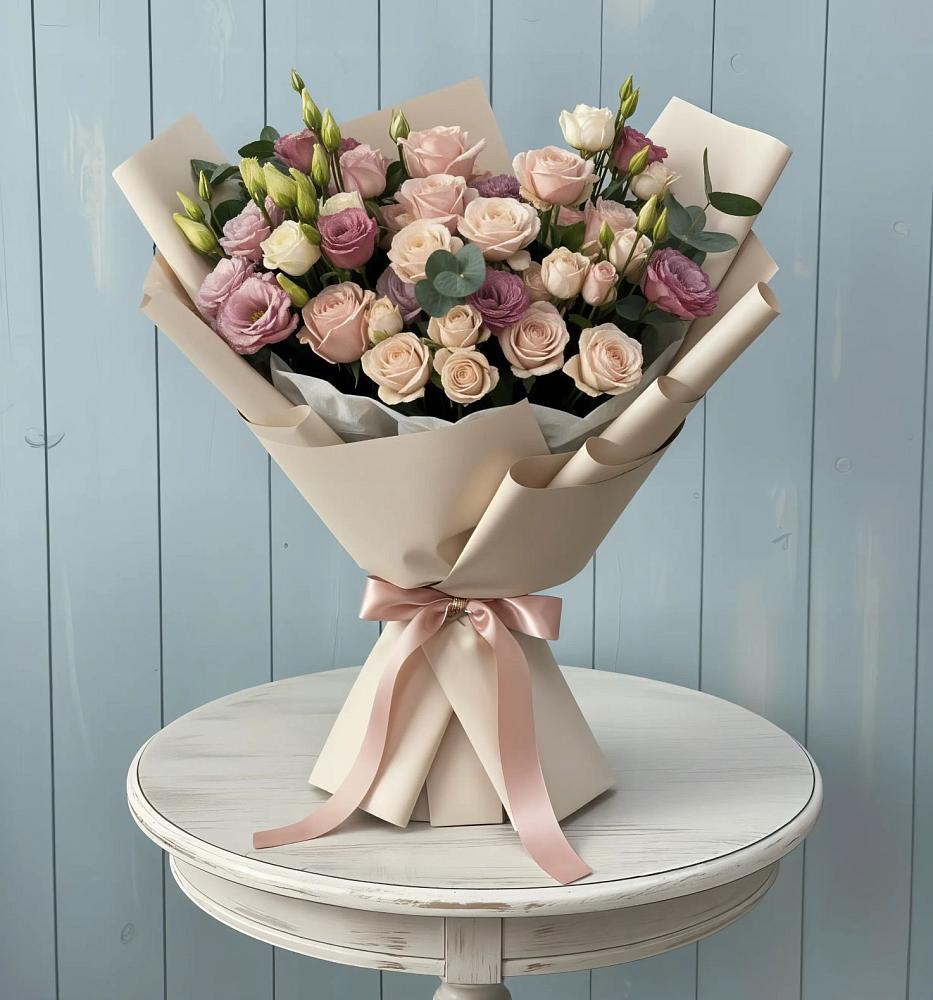 Букет цветов из: Розы и Лизиантусы в Любохне